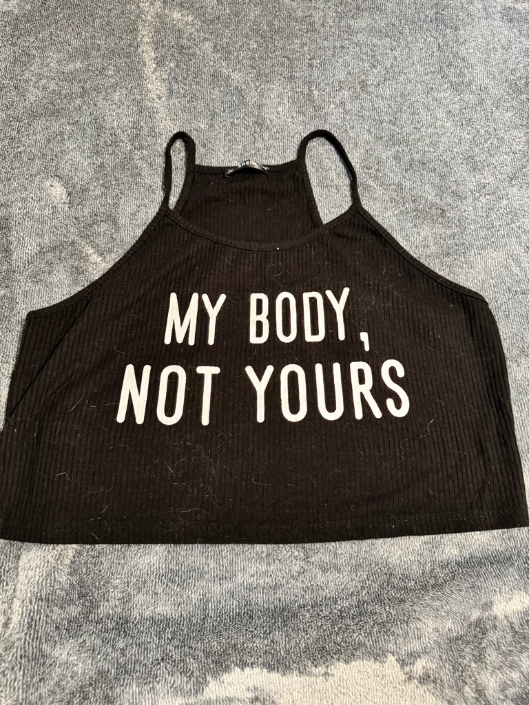 Shein Black Graphic Cropped Tank Top - My Body, Not Yours